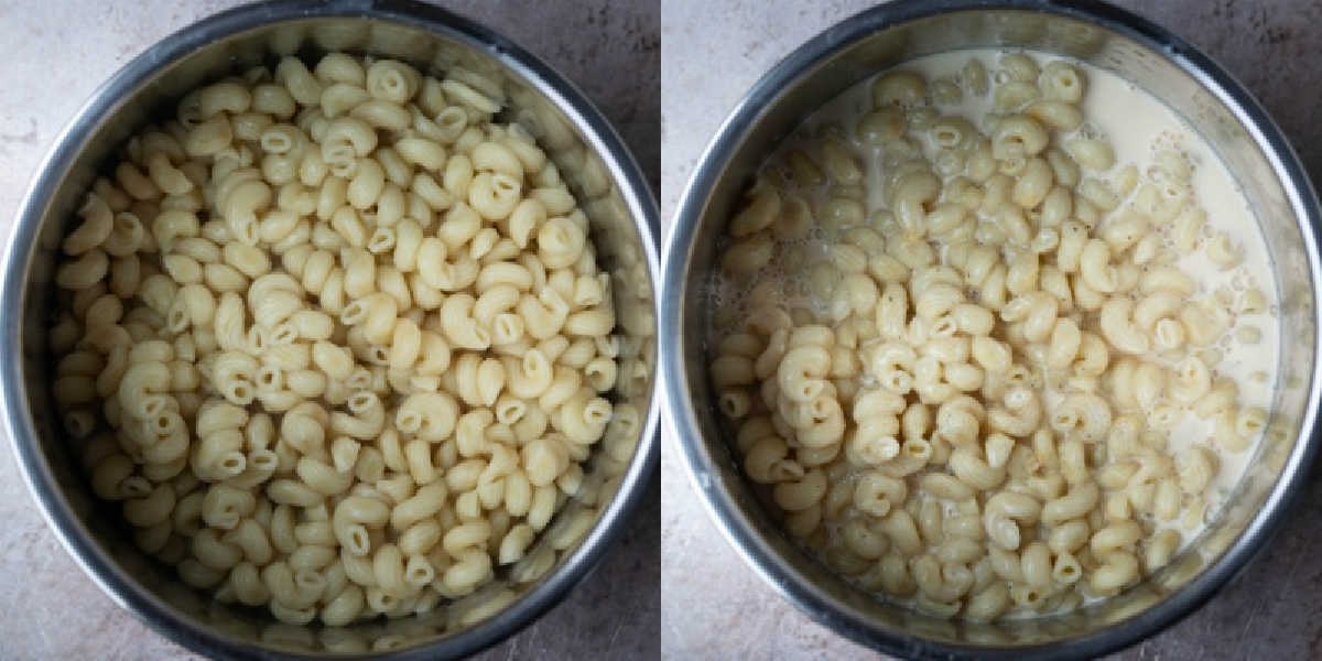 Cooked pasta in an instant pot inner pot. 