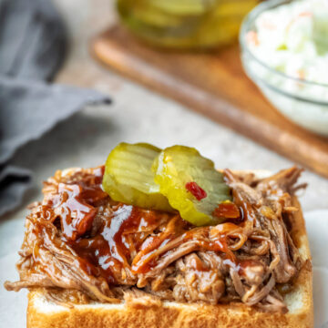 Barbecue brisket on a piece of Texas toast.