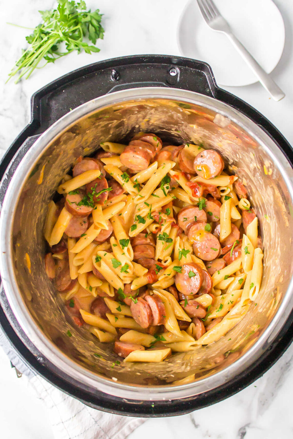 Instant Pot Cheesy Kielbasa Pasta - Eating In An Instant