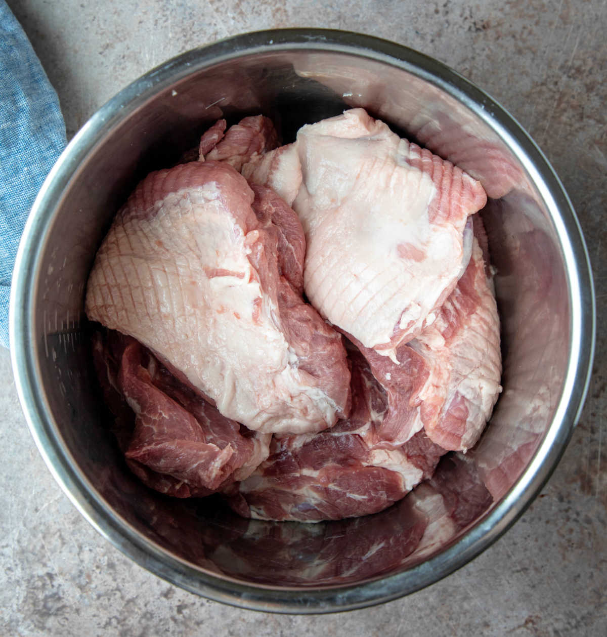 Pork pieces in an instant pot.