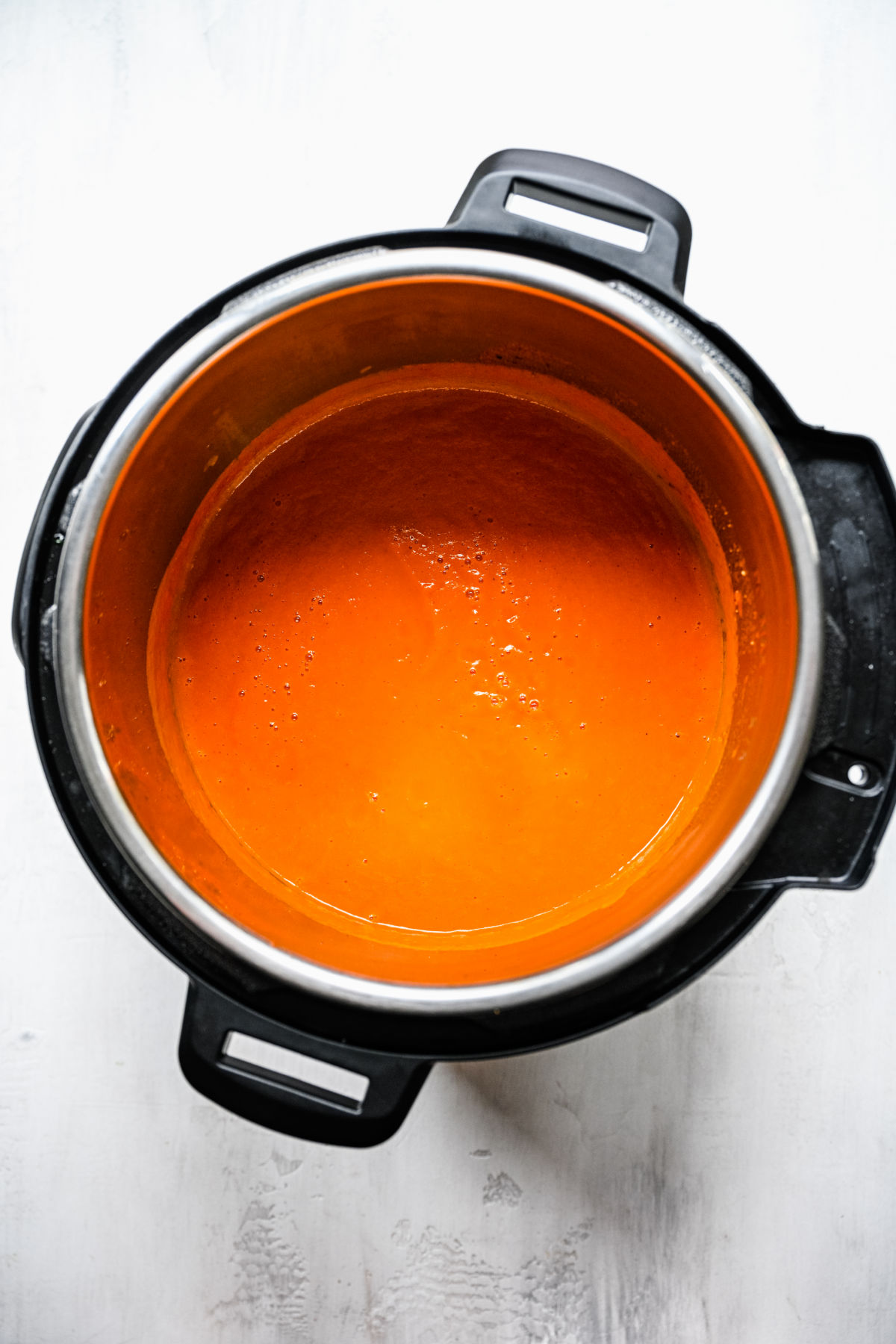 Blended tomato soup in an Instant Pot.