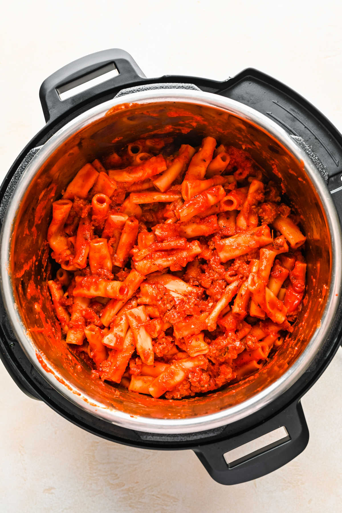 Cooked baked ziti in an Instant Pot. 